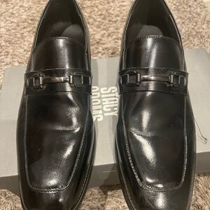 Stacy Adams Black Leather Loafers with Metal Buckle